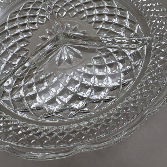Anchor Hocking Wexford Dish Divided Relish Dip Serving Plate Clear Glass Vintage - Picture 5 of 7